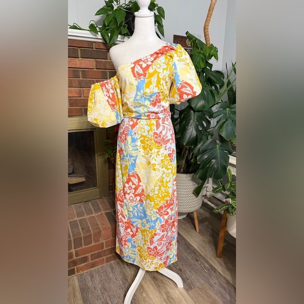 Hunter Bell Floral one shoulder pencil Midi Dress Size 4